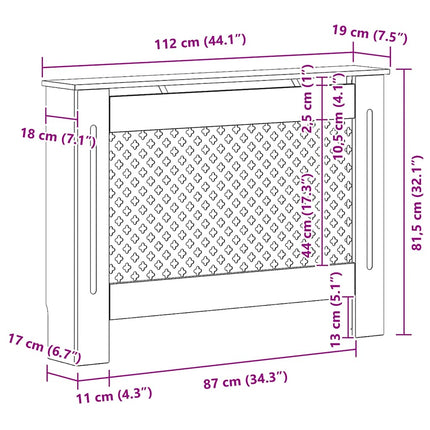 radiatorskjuler 112x19x81,5 cm MDF sort