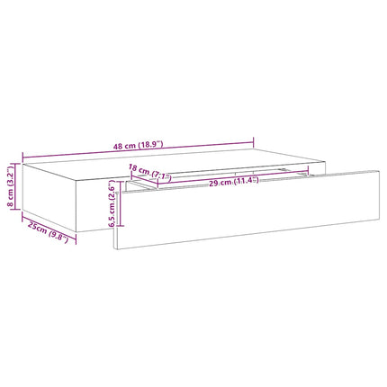 væghylde med skuffe 48x25x8 cm sort
