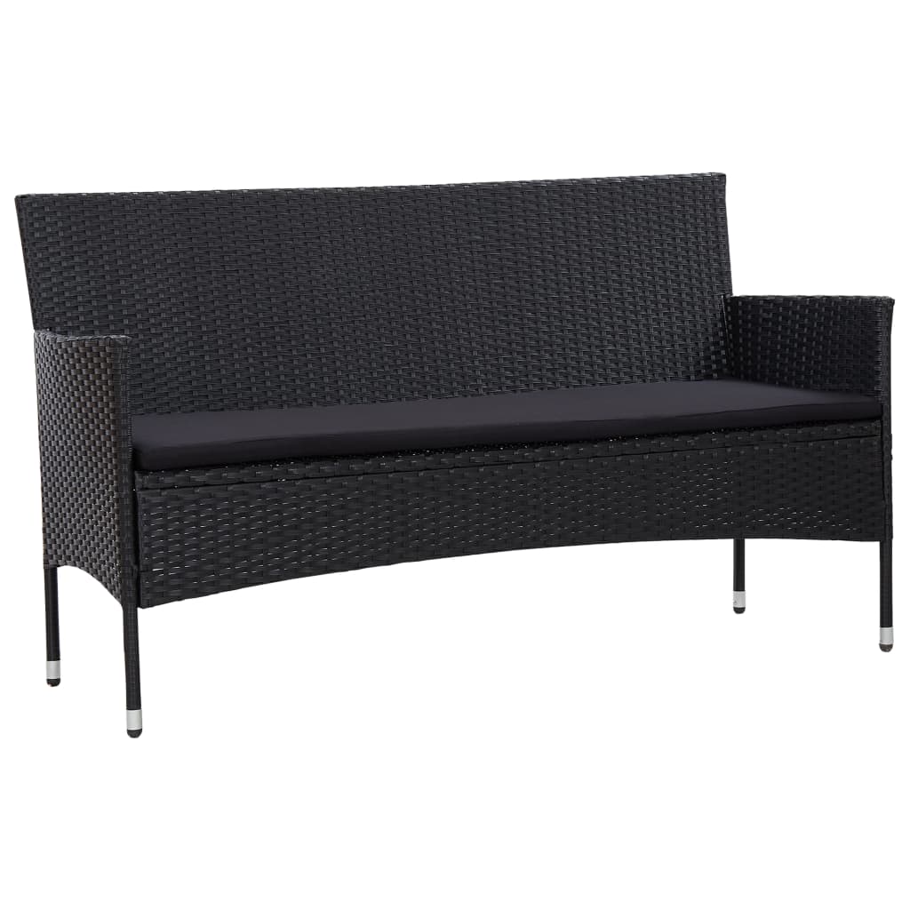 vidaXL 3-personers havesofa med hynder polyrattan sort