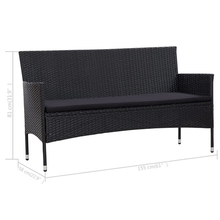 3-personers havesofa med hynder polyrattan sort