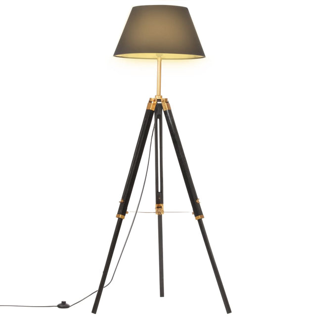 gulvlampe med trefod 141 cm massivt teaktræ sort og guldfarvet