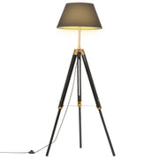 gulvlampe med trefod 141 cm massivt teaktræ sort og guldfarvet