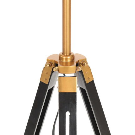 gulvlampe med trefod 141 cm massivt teaktræ sort og guldfarvet