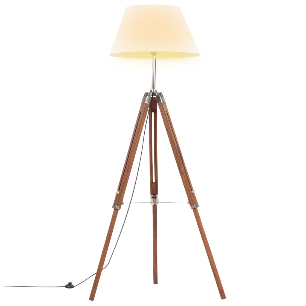 Gulvlampe Med Trefod 141 Cm Massivt Teaktræ Honningbrun Og Hvid - Vidaxl