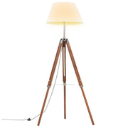 gulvlampe med trefod 141 cm massivt teaktræ honningbrun og hvid