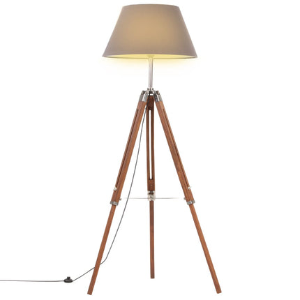 gulvlampe med trefod 141 cm massivt teaktræ honningbrun og grå