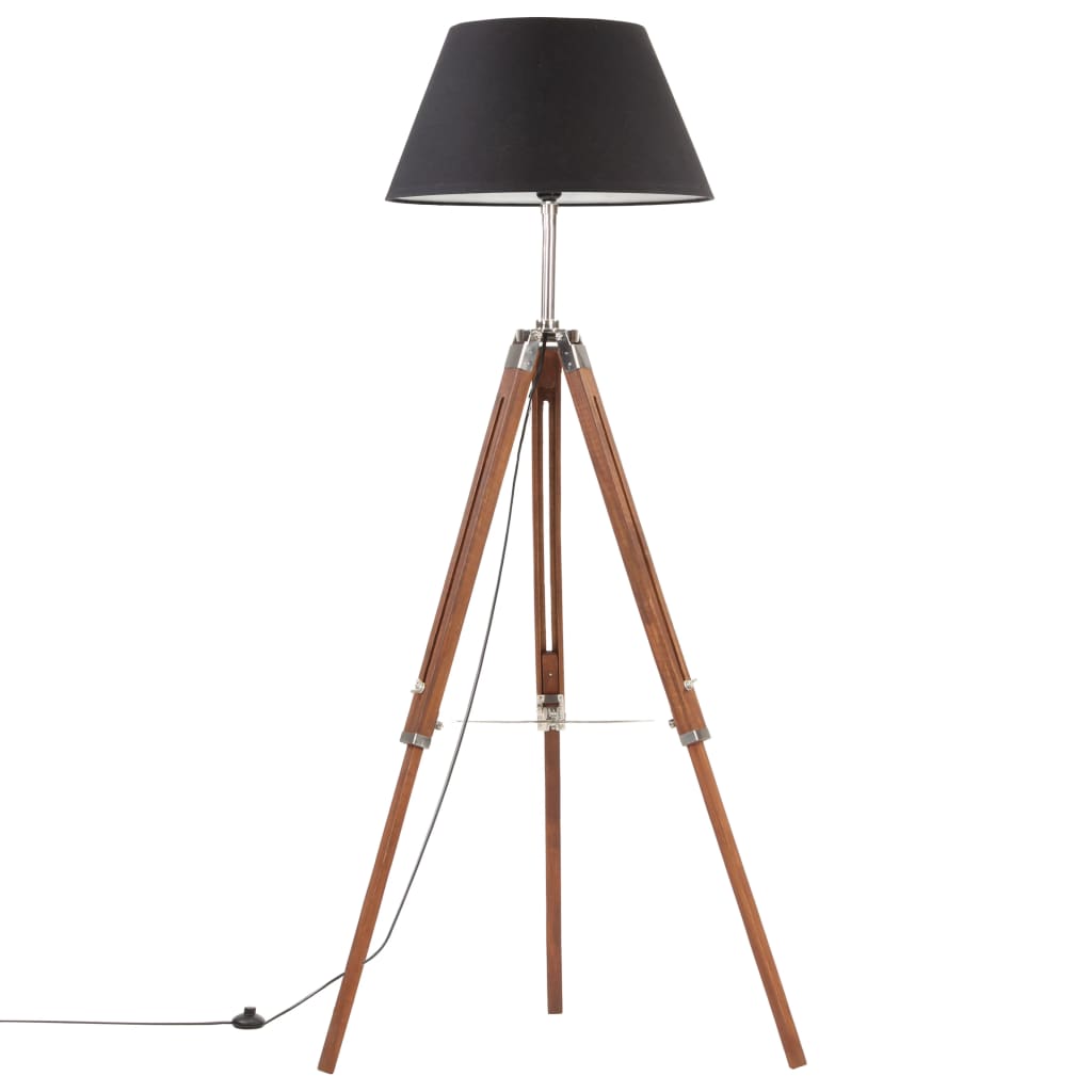 gulvlampe med trefod 141 cm massivt teaktræ honningbrun og sort
