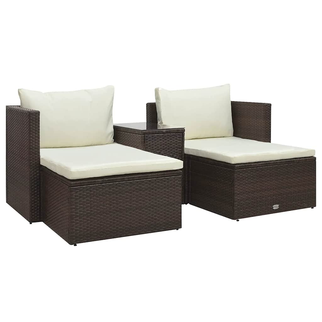 haveloungesæt 5 dele med hynder polyrattan brun
