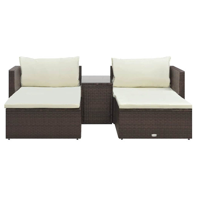 haveloungesæt 5 dele med hynder polyrattan brun