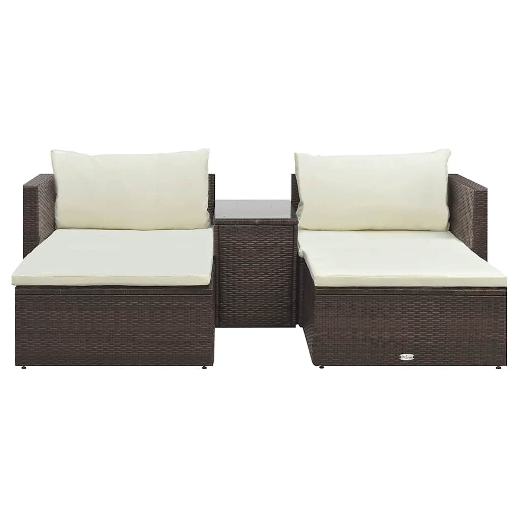 haveloungesæt 5 dele med hynder polyrattan brun