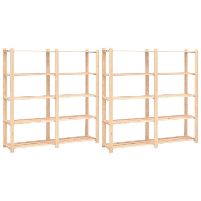 reoler 2 stk. 5 hylder 170 x 38 x 170 cm massivt fyrretræ 500 kg