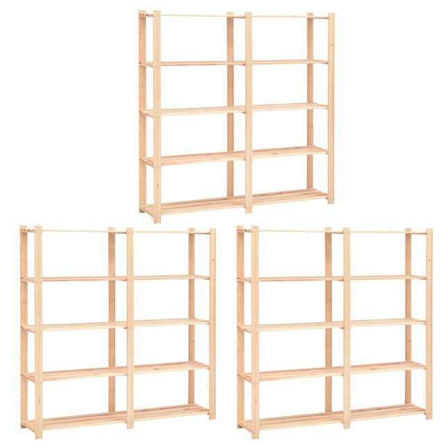 reoler 3 stk. 5 hylder 170 x 38 x 170 cm massivt fyrretræ 500 kg