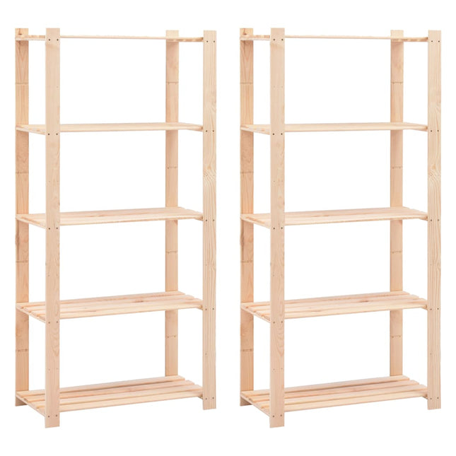 reoler 2 stk. 5 hylder 80x38x170 cm massivt fyrretræ 250 kg