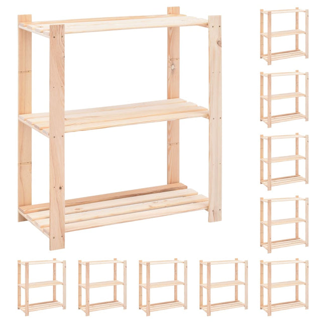 reoler 10 stk. 3 hylder 80x38x90 cm massivt fyrretræ 150 kg