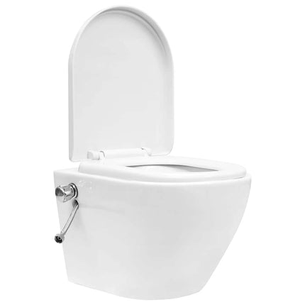 væghængt toilet uden kant med bidetfunktion keramik hvid