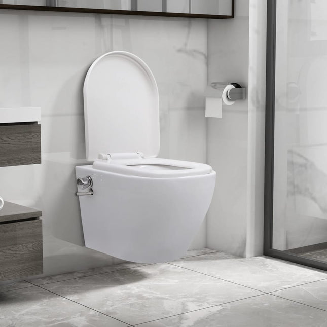 væghængt toilet uden kant med bidetfunktion keramik hvid
