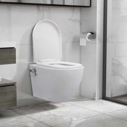 væghængt toilet uden kant med bidetfunktion keramik hvid