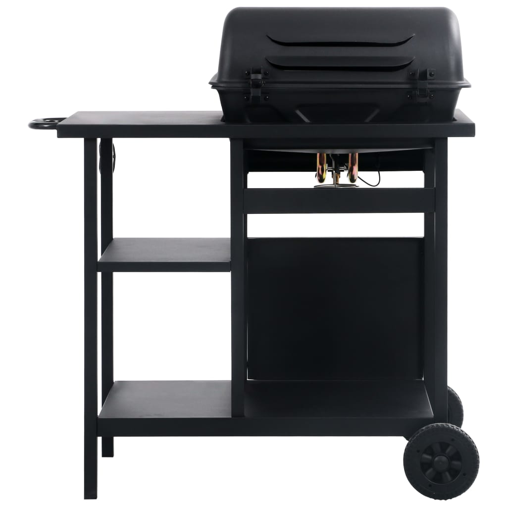 gasgrill med 3-lags sidebord sort