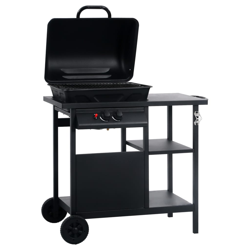 gasgrill med 3-lags sidebord sort