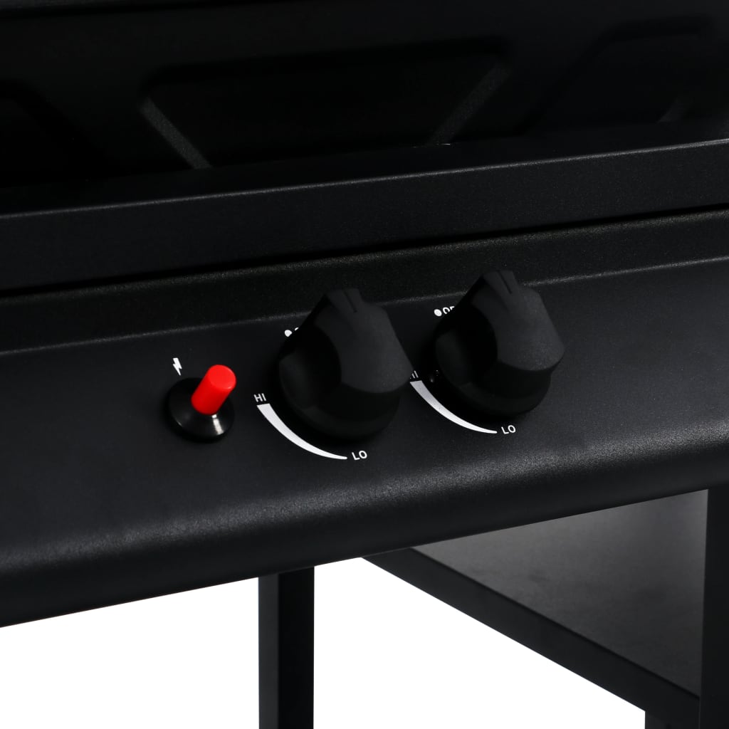 gasgrill med 3-lags sidebord sort