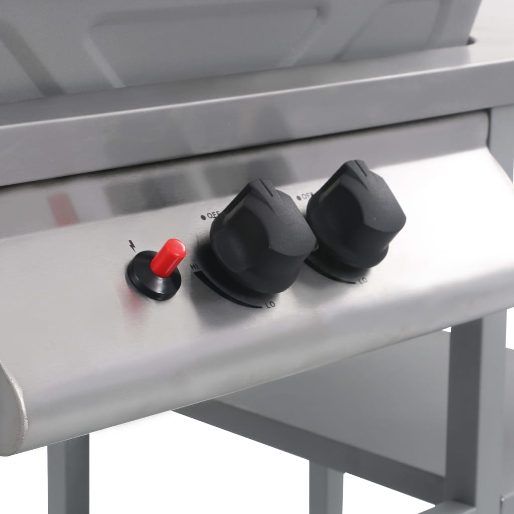 gasgrill med 3-lags sidebord sølvfarvet