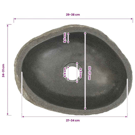 håndvask (29-38) x (24-31) cm oval flodsten