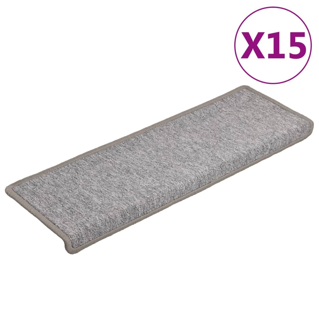 trappemåtter 15 stk. 65x21x4 cm lysegrå rektangulær kant