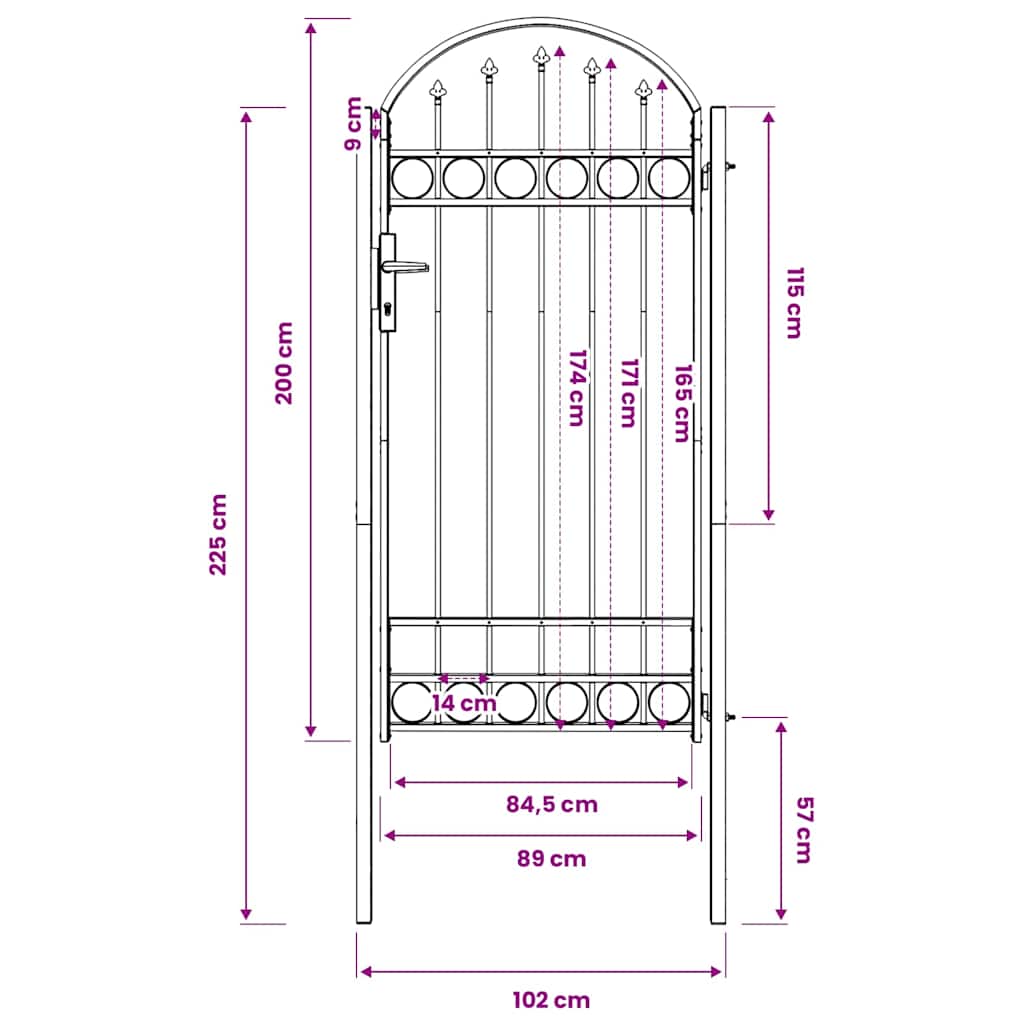 hegnslåge ASSEN med buet top stål 102x200 cm sort
