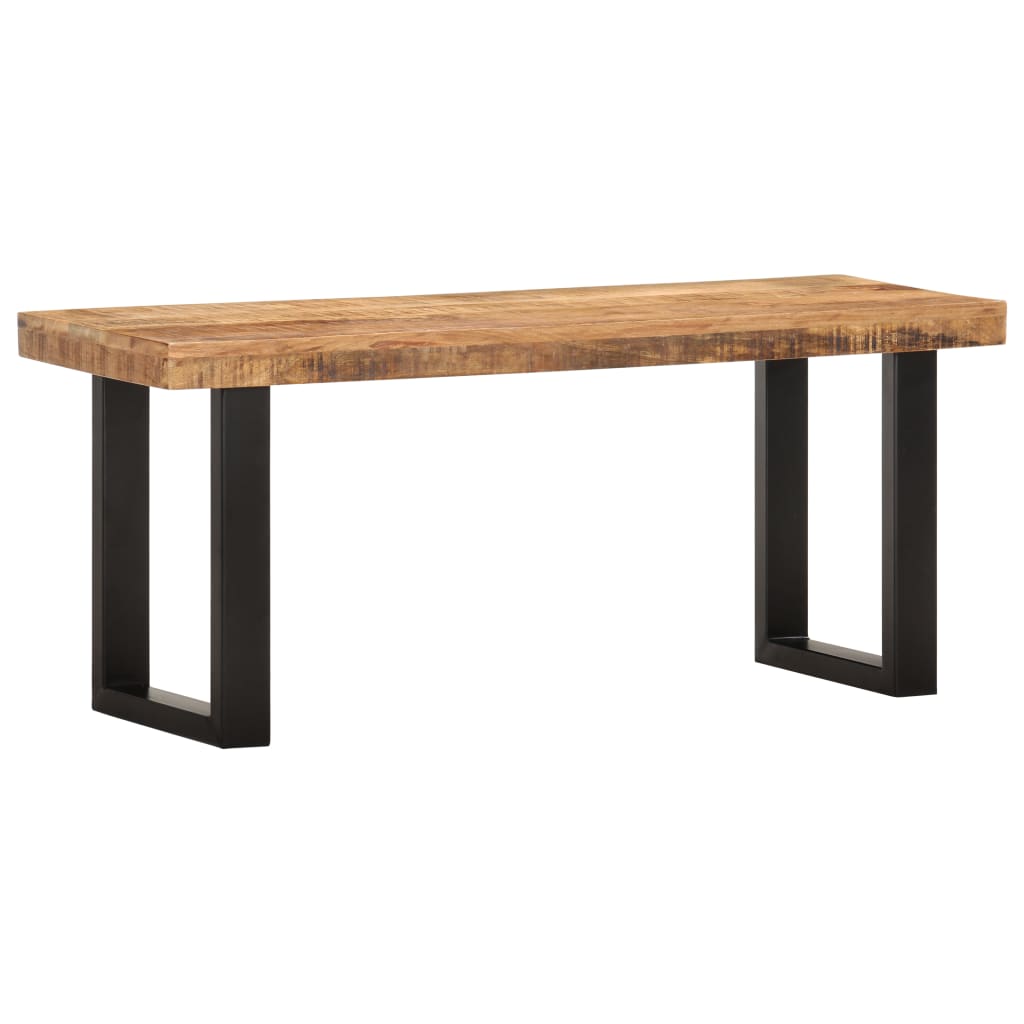 Bænk Med Naturlig Kant Og Stål - Brun / Massivt ru mangotræ / 110 cm