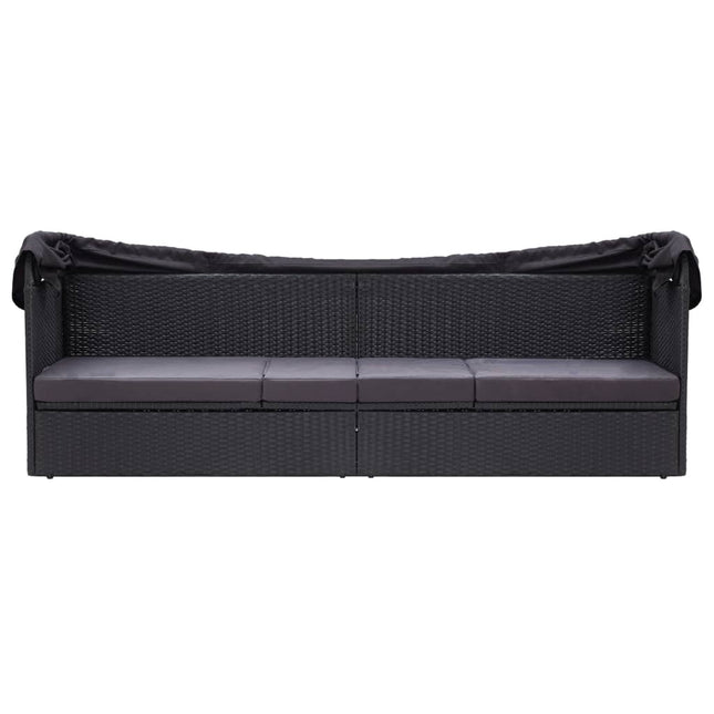 solseng med baldakin polyrattan sort