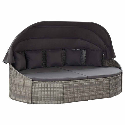 solseng med baldakin polyrattan grå