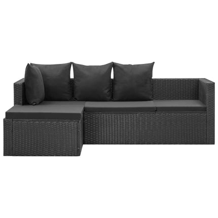 loungesæt til haven 4 dele med hynder polyrattan sort