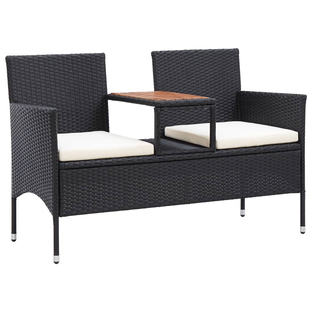 vidaXL 2-personers havebænk med tebord 143 cm polyrattan sort