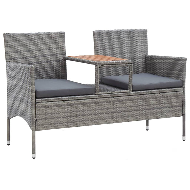 2-personers havebænk med tebord 143 cm polyrattan grå