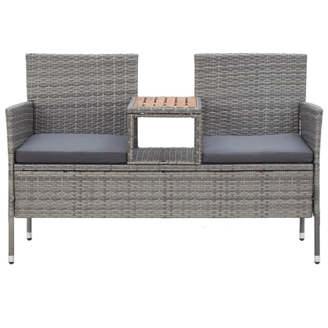 2-personers havebænk med tebord 143 cm polyrattan grå