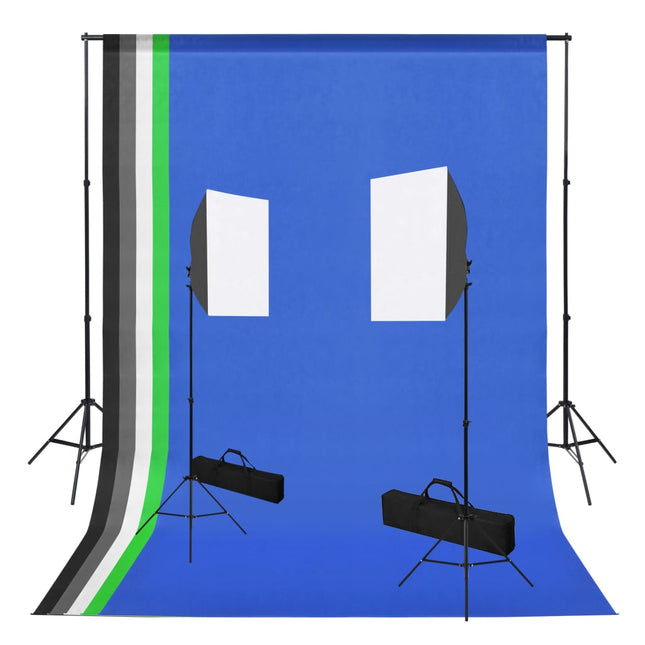 fotostudiesæt med softboxlamper og baggrunde