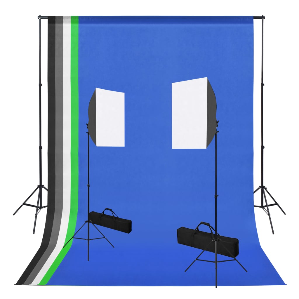 fotostudiesæt med softboxlamper og baggrunde