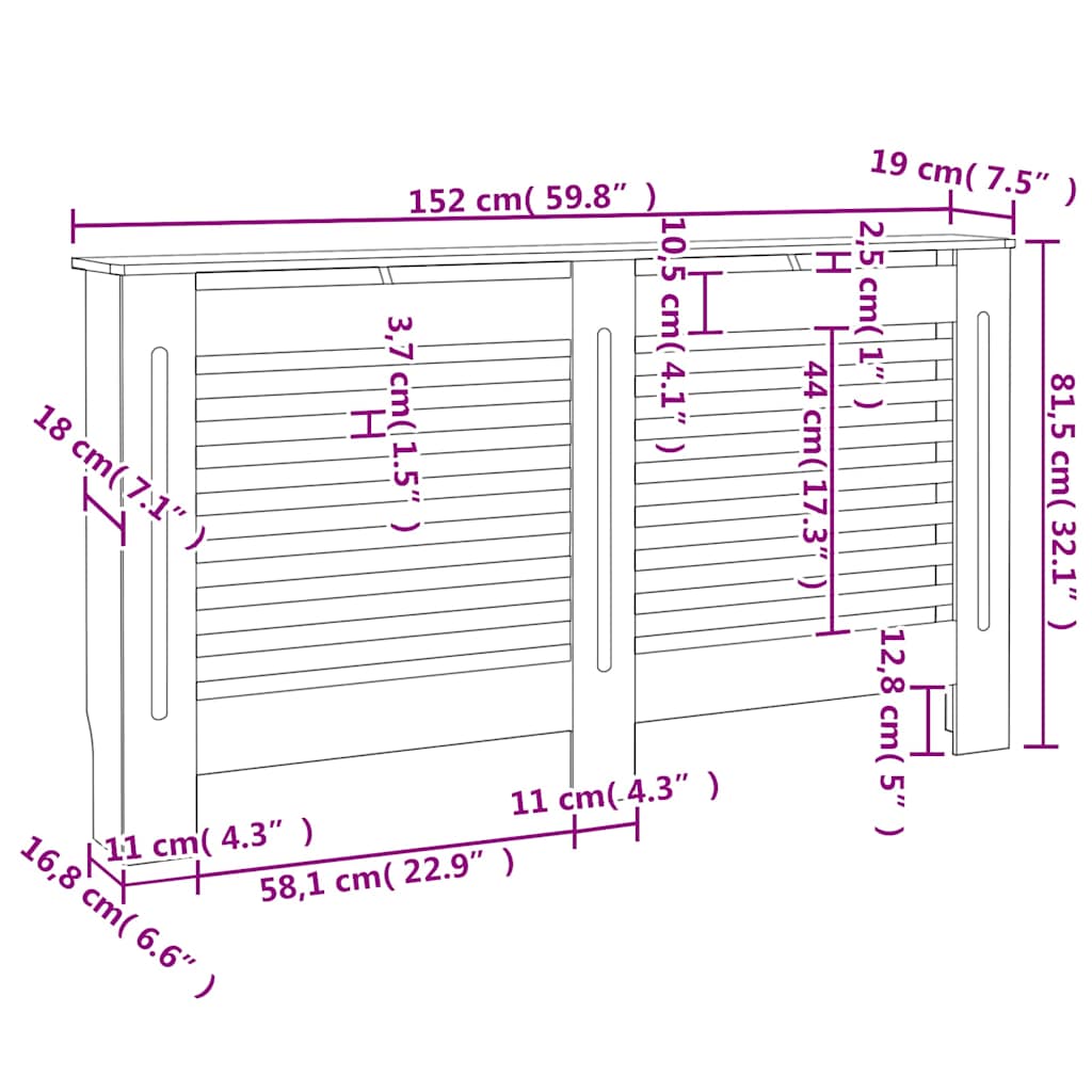 radiatorskjulere 2 stk. 152 x 19 x 81,5 cm MDF hvid
