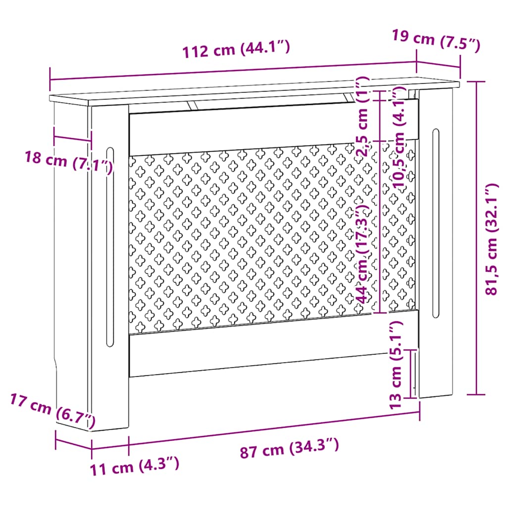 radiatorskjulere 2 stk. 112 x 19 x 81,5 cm MDF hvid