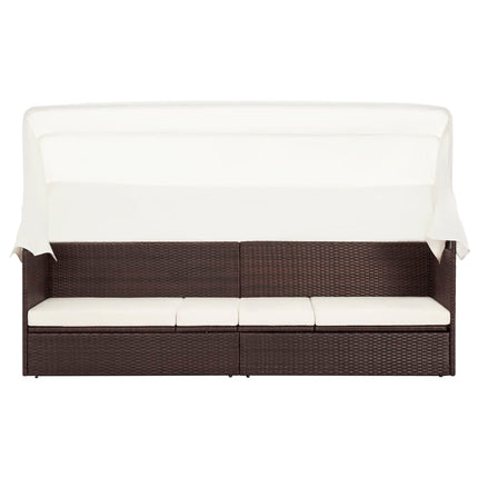 havesofa med baldakin polyrattan brun