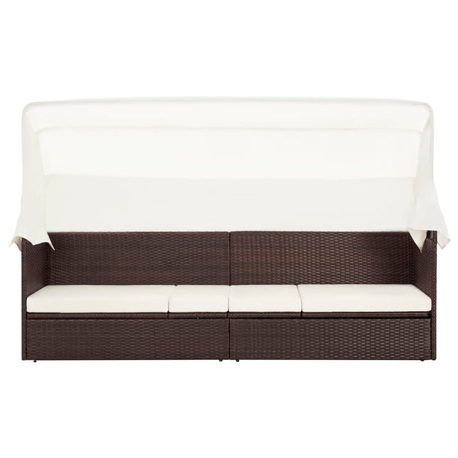 havesofa med baldakin polyrattan brun