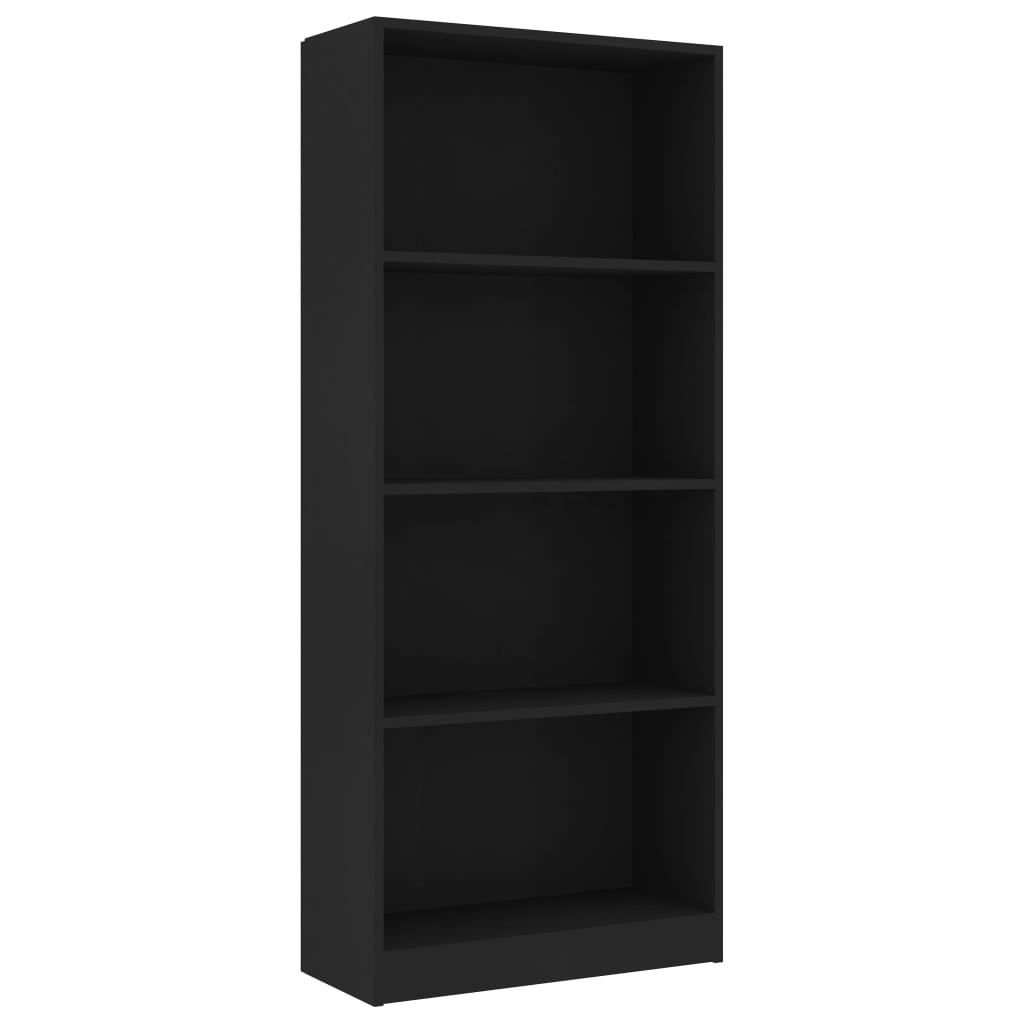 bogreol med 4 hylder 60x24x142 cm konstrueret træ sort