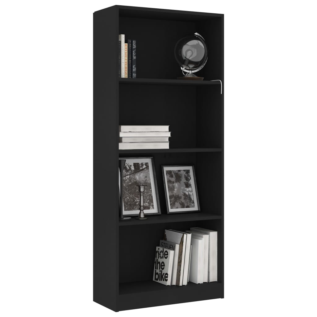 bogreol med 4 hylder 60x24x142 cm konstrueret træ sort
