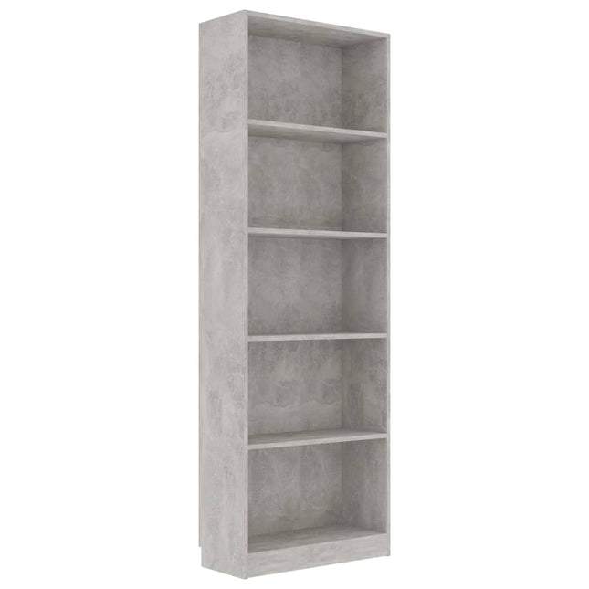 bogreol 60x24x175 cm 5 hylder konstrueret træ betongrå