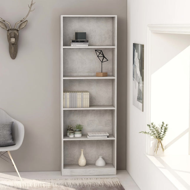 bogreol 60x24x175 cm 5 hylder konstrueret træ betongrå