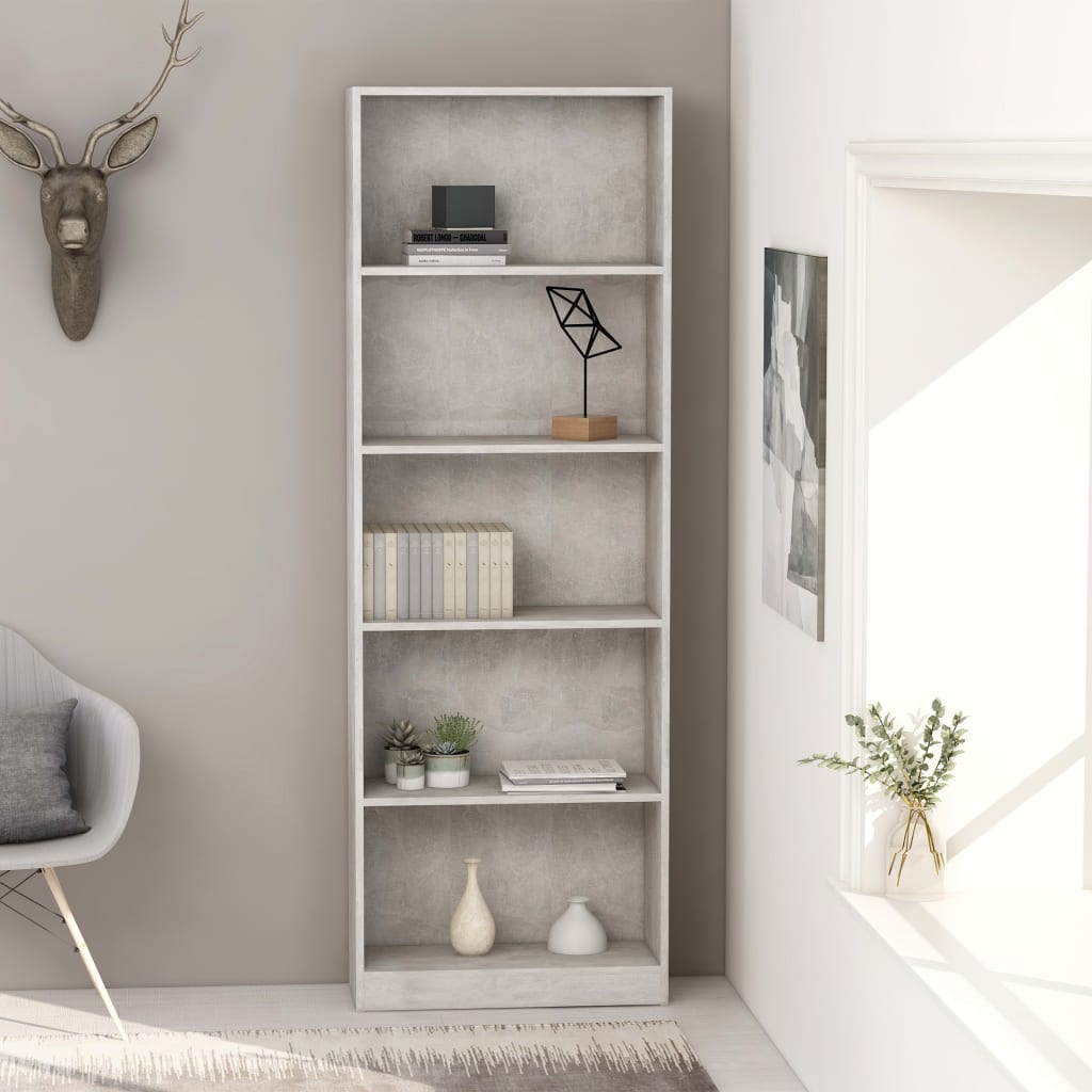 vidaXL bogreol 60x24x175 cm 5 hylder konstrueret træ betongrå
