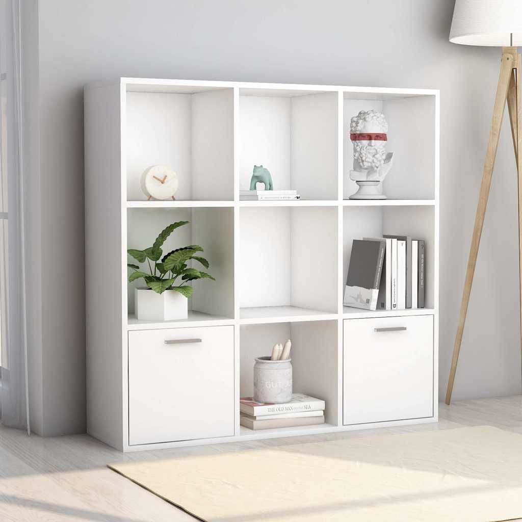 Bogreol med 7 rum og 2 låger 98 x 30 x 98 cm - hvid