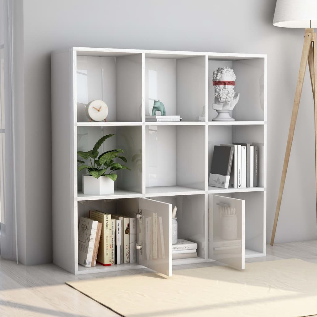 bogreol 98x30x98 cm konstrueret træ hvid højglans