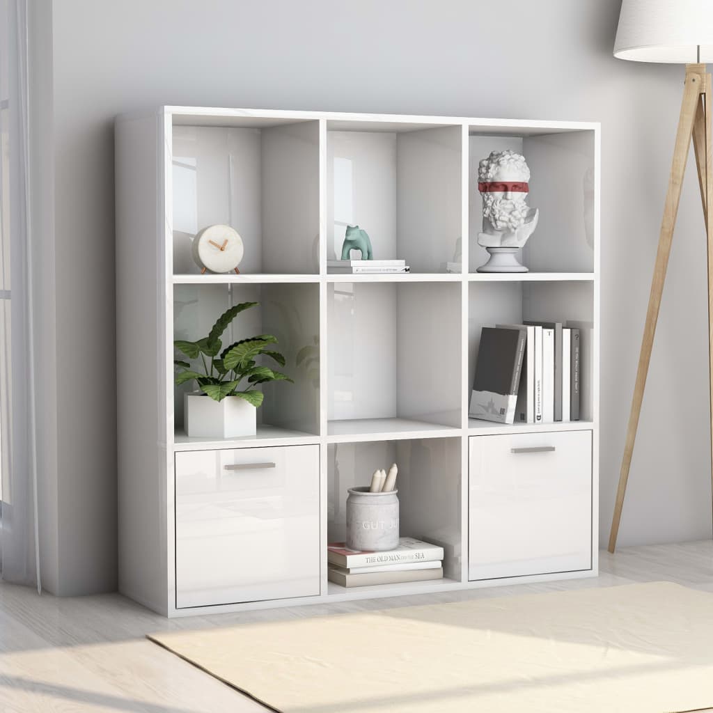 bogreol 98x30x98 cm konstrueret træ hvid højglans billede