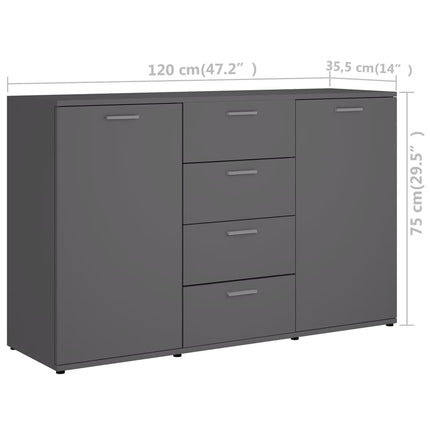 skænk 120x35,5x75 cm konstrueret træ grå